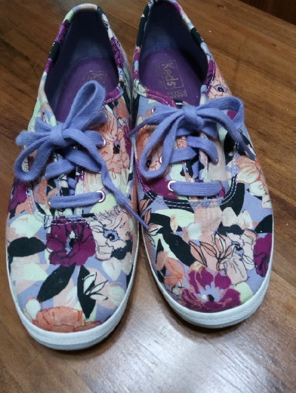 Keds Women's Floral Canvas Sneakers in Lavender and Peach